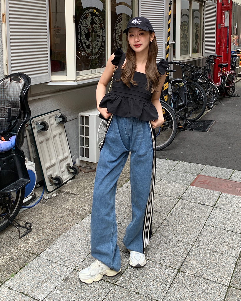 トリプルサイドラインカットオフデニムパンツ | ファッション