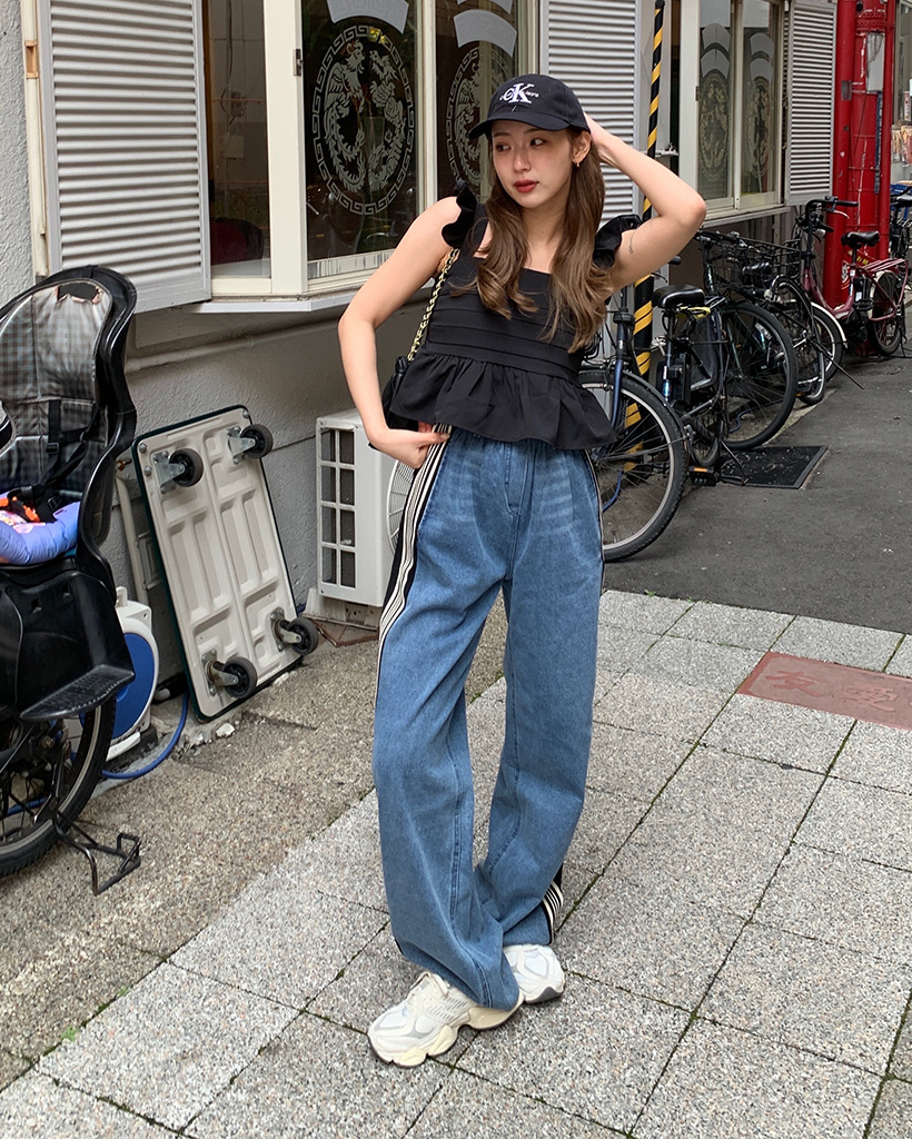 トリプルサイドラインカットオフデニムパンツ | ファッション