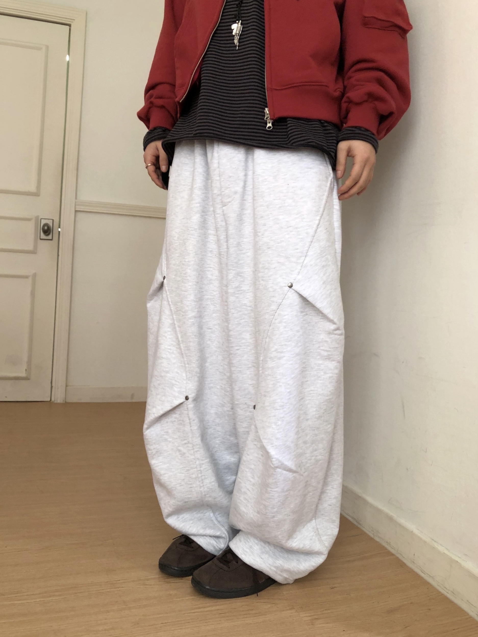 (3color)リベットワイドスウェットパンツ