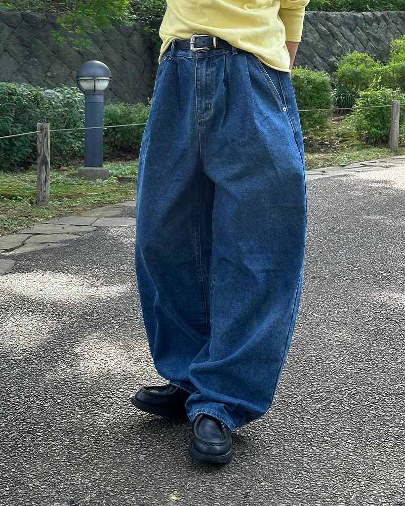 タック入りデニムワイドパンツ | ファッション通販サイト NUGU