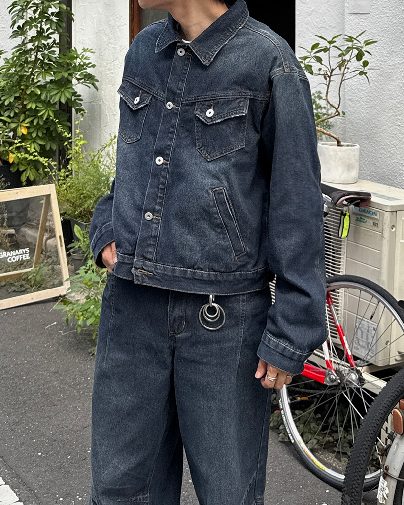 nagonstans デニムジャケット ホワイトデニム アシンメクロップドGジャン（デニムジャケット