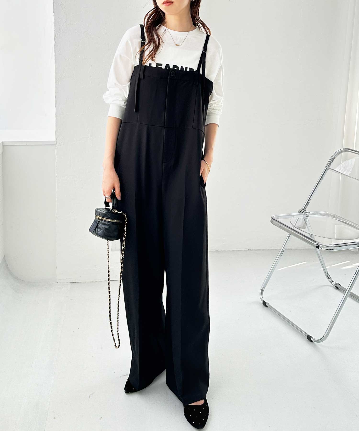 この夏のマストアイテム！とろみ素材ワンボタンベアキャミサロペット