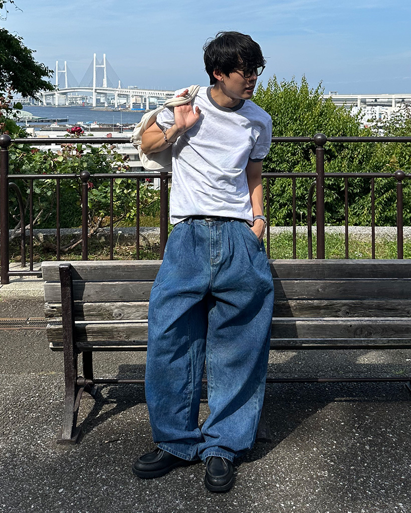 タック入りデニムワイドパンツ | ファッション通販サイト NUGU