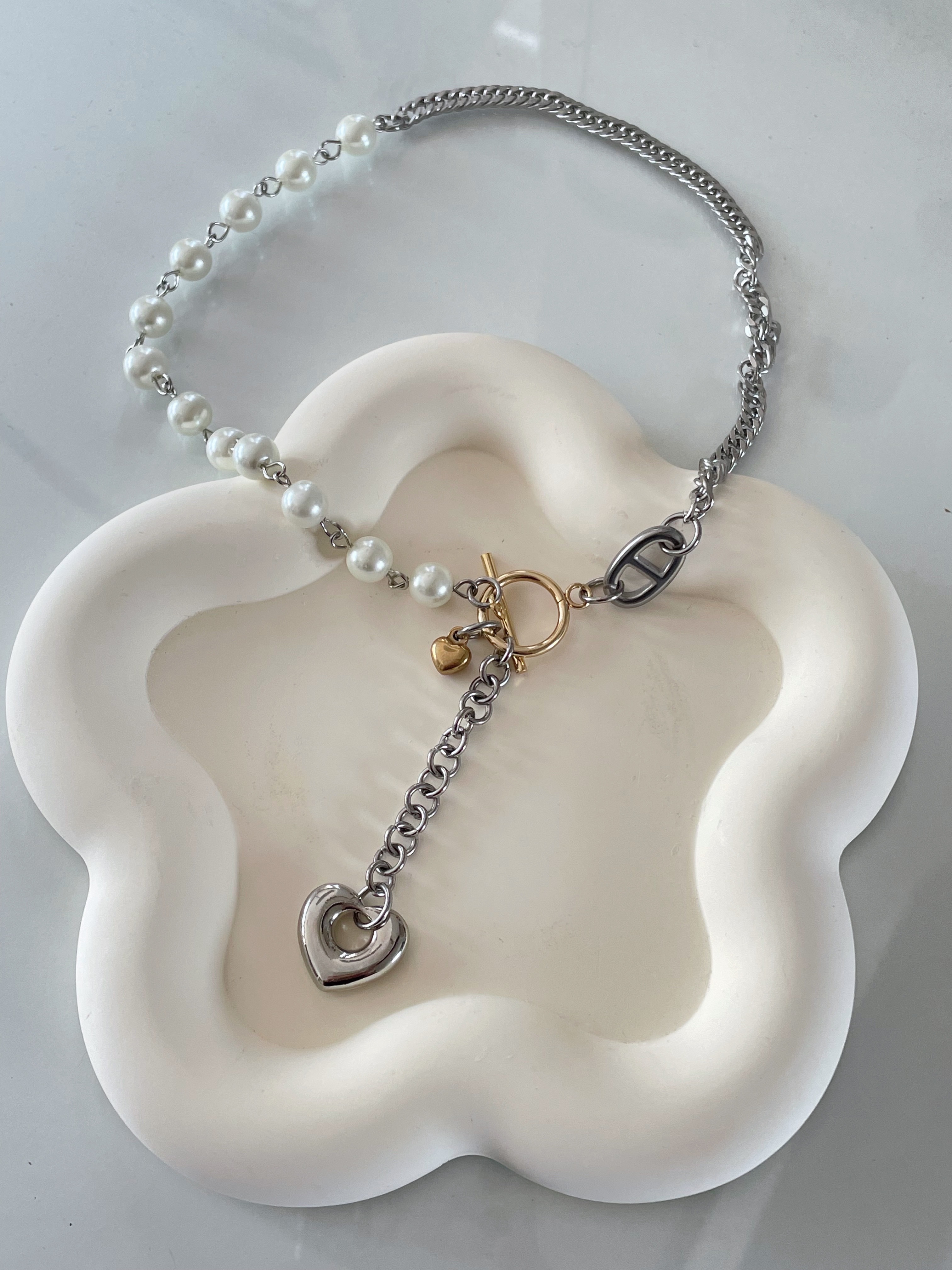 シルバー×ゴールドハートネックレス