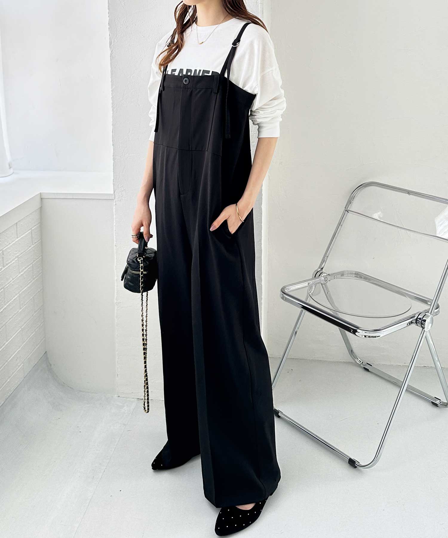 この夏のマストアイテム！とろみ素材ワンボタンベアキャミサロペット