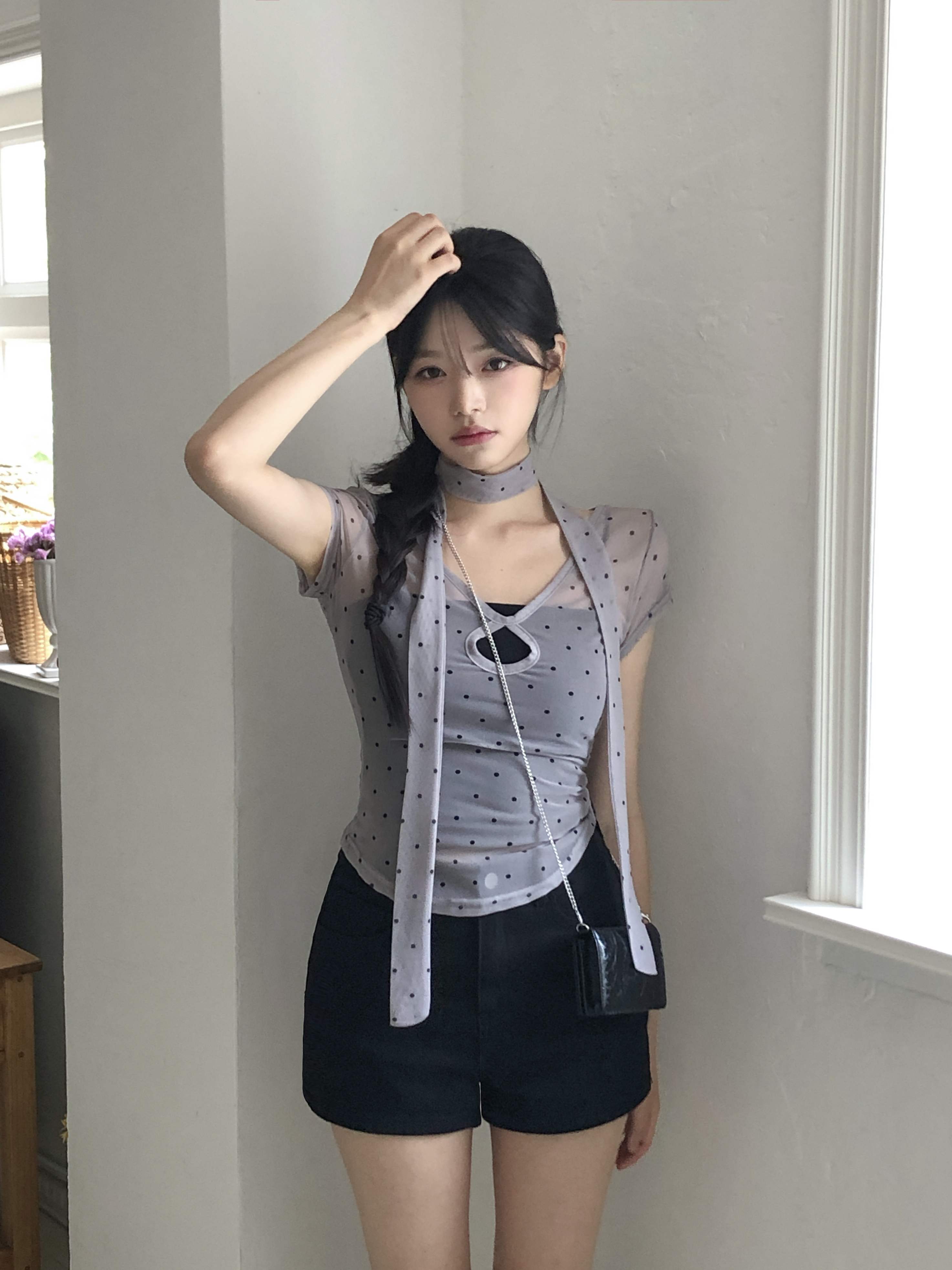 Y's ホワイトドットパターン 半袖Tシャツ　シースルー Y´s ホワイトドットパターン 半袖Tシャツ シースルー