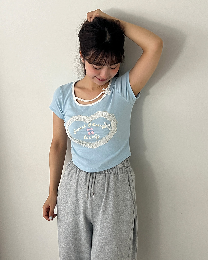 レースハートクロップドTシャツ | ファッション通販サイト NUGU