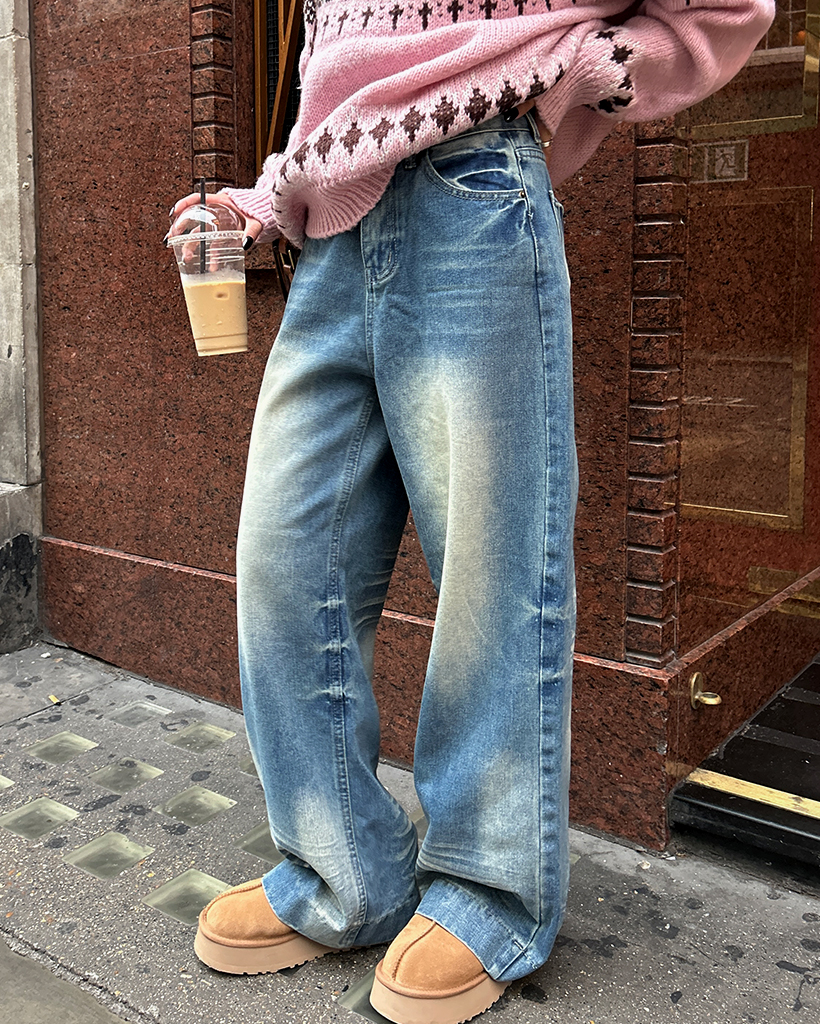 台湾発【STUDIO DOE】ローライズ ウォッシュ加工デニムパンツ 台湾発【STUDIO DOE】ローライズ ウォッシュ加工デニムパンツ 台湾発