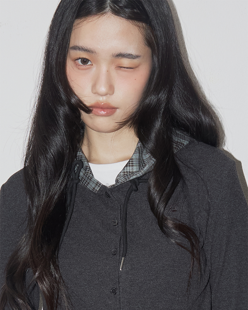 Check Frill Layered Hood String Long Sleeve Cardigan_2COLOR