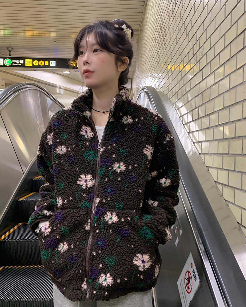 フラワーパターンボアジャケット | ファッション通販サイト NUGU