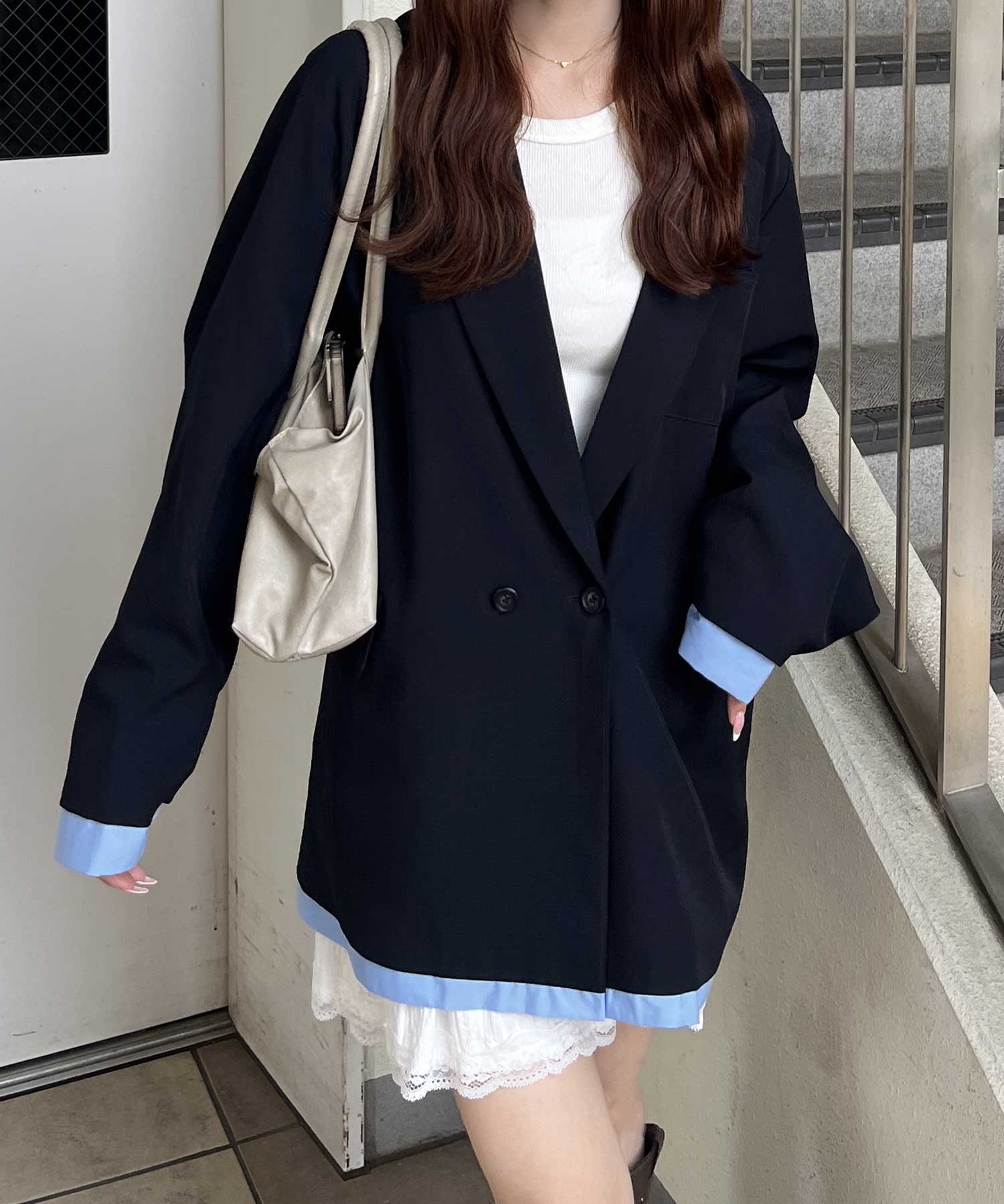 シャツレイヤードデザインダブルジャケット | ファッション通販