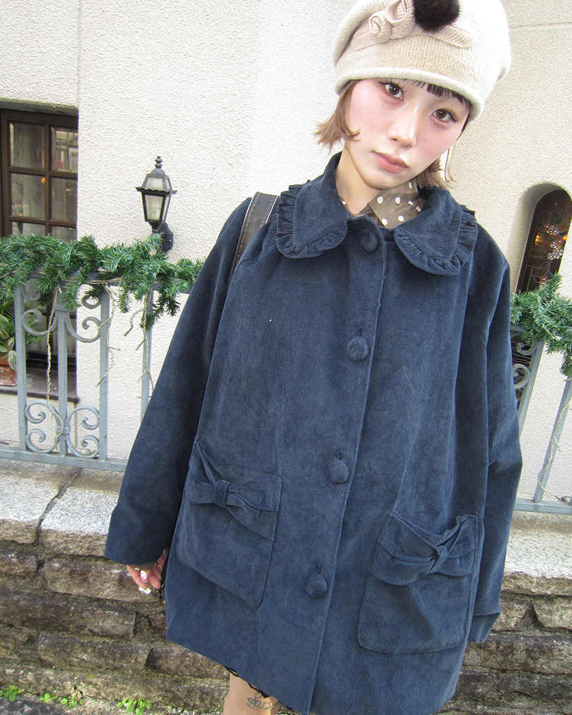 フリルカラーリボンポケットコーデュロイジャケット