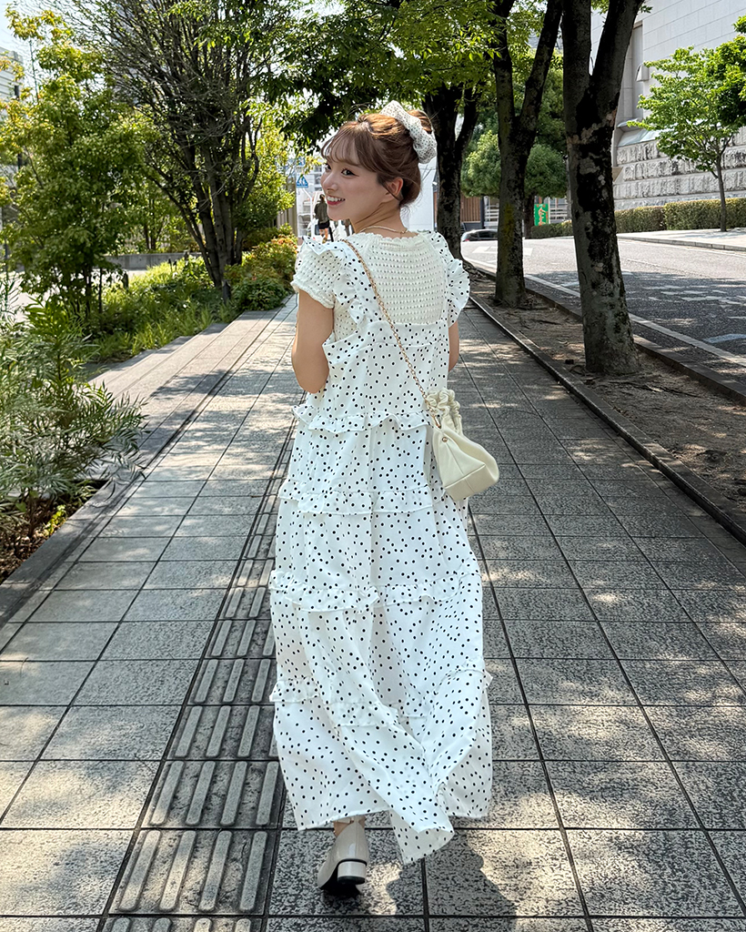 ドットノースリーブフリルマキシワンピース | ファッション通販