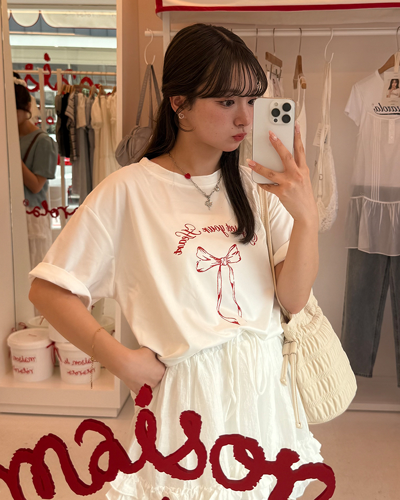リボンイラストキャップスリーブTシャツ | ファッション通販サイト NUGU