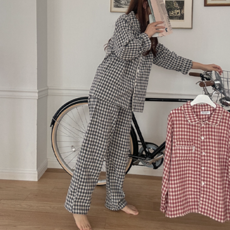 [2color]チェック長袖パジャマセット
