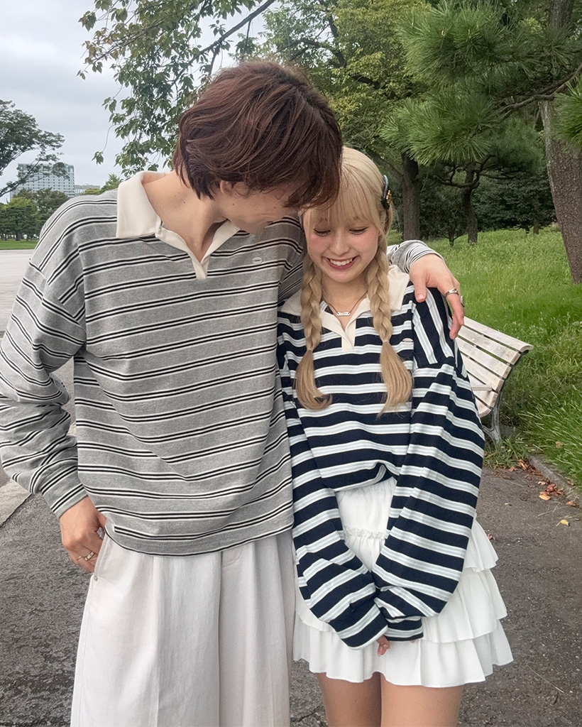 （ユニセックス）ボーダーバイカラー長袖Tシャツ