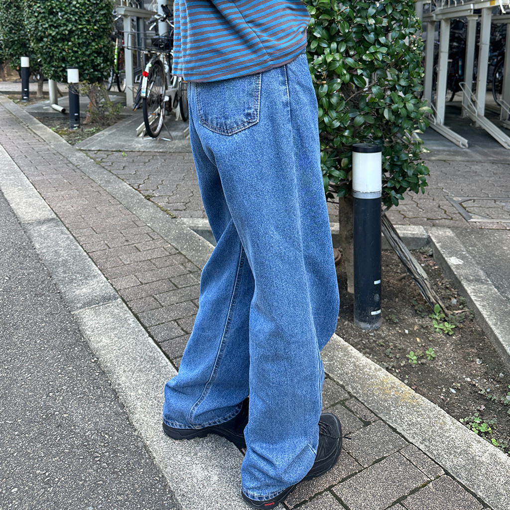 ウォッシュド ワイドレッグデニム M〜4XL ストレート ジーンズ ハードブリーチ ワイドストレート デニムパンツ