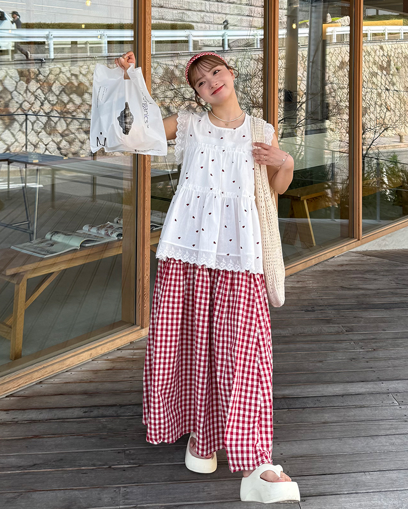 オーガンジー プリント プリーツスカート