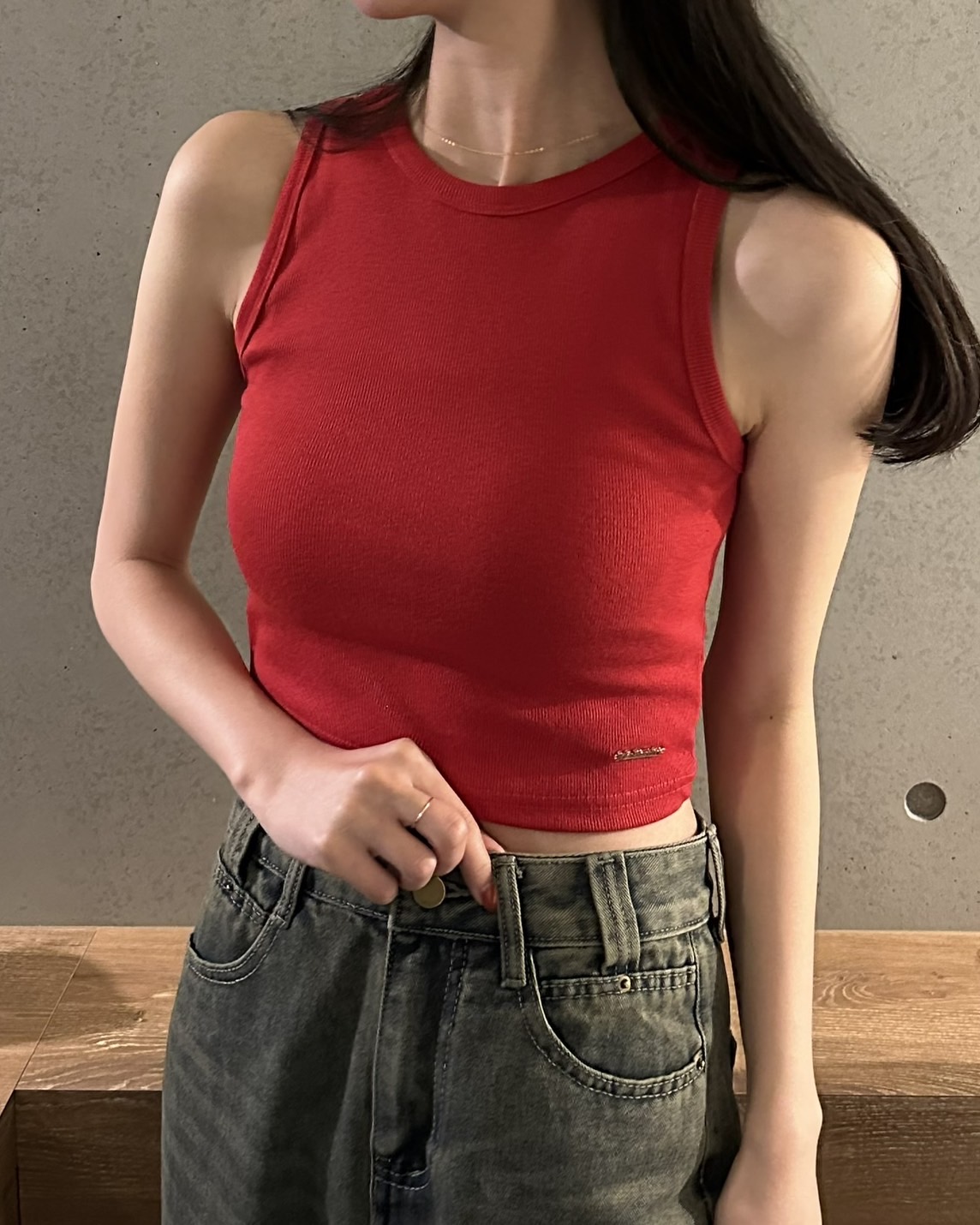シルバーポイントリブクロップドノースリーブ | ファッション