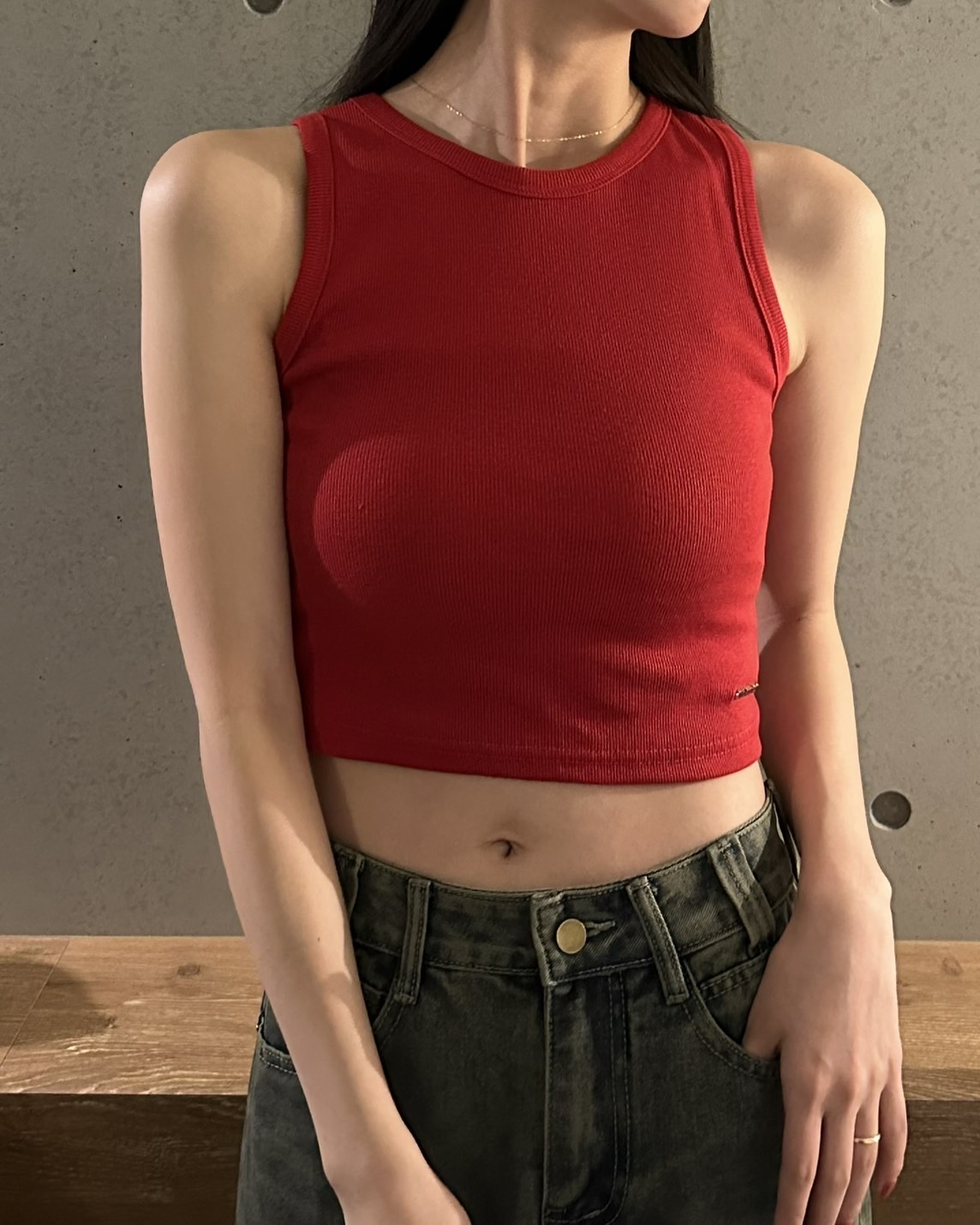 シルバーポイントリブクロップドノースリーブ | ファッション