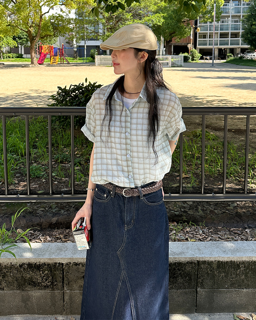 チェックパターン半袖シャツ