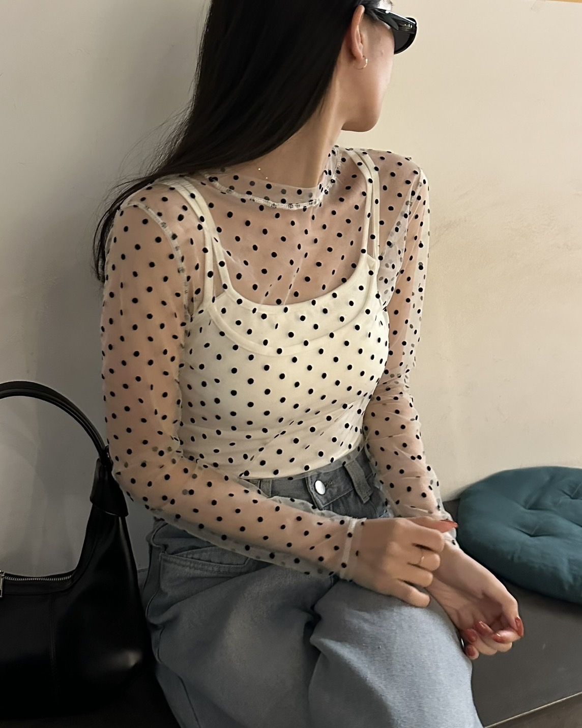 Y's ホワイトドットパターン 半袖Tシャツ　シースルー Y's ホワイトドットパターン 半袖Tシャツ シースルー シースルー