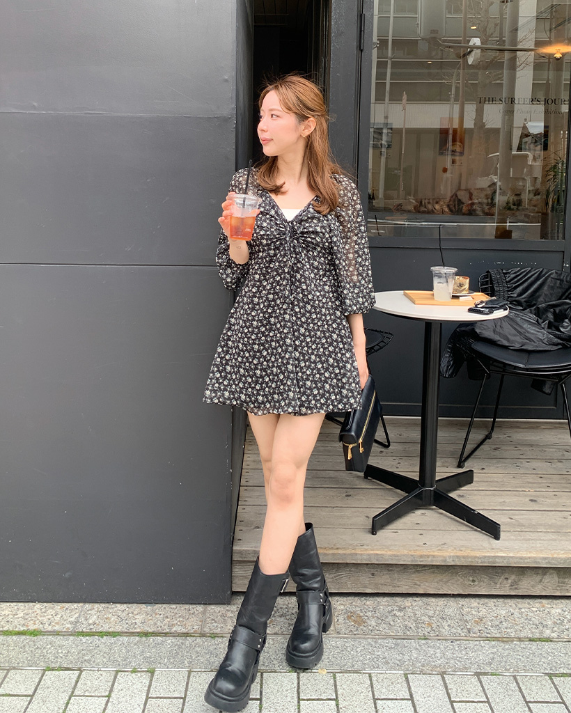 2WAYハートネックストリングバストフラワーミニワンピース