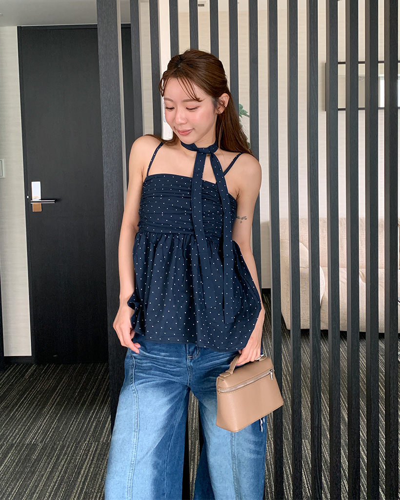 ドットボリュームキャミソール＆タイセットブラウス