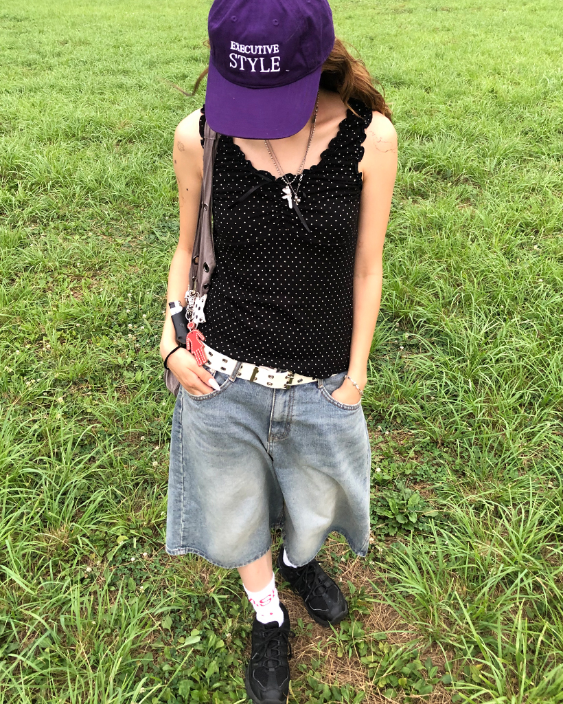 ビンテージウォッシュワイドハーフデニムパンツ | ファッション