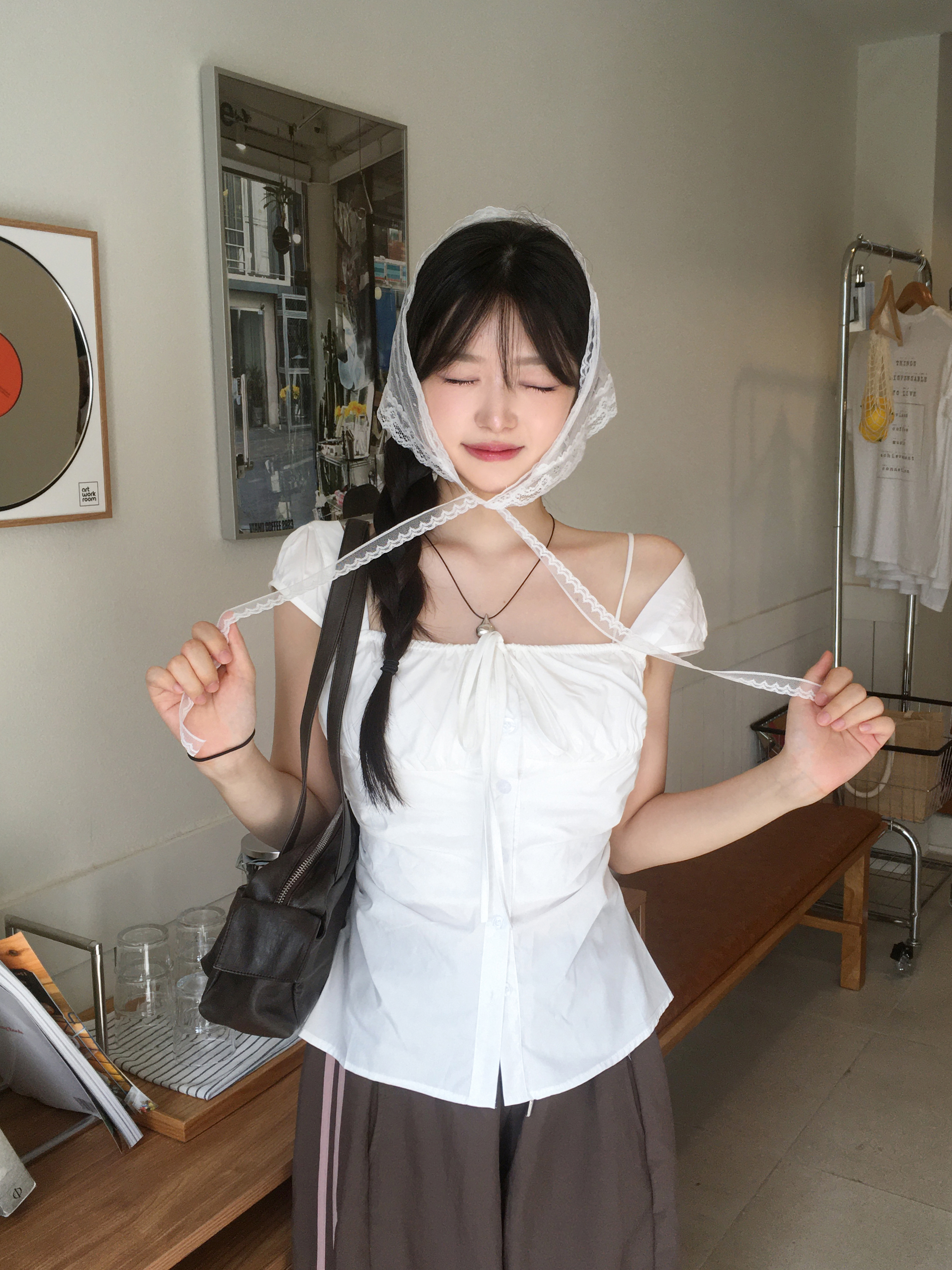vintage shadeのスカーフ(レース付き) vintage shadeのスカーフ(レース付き) 三角スカーフ レース