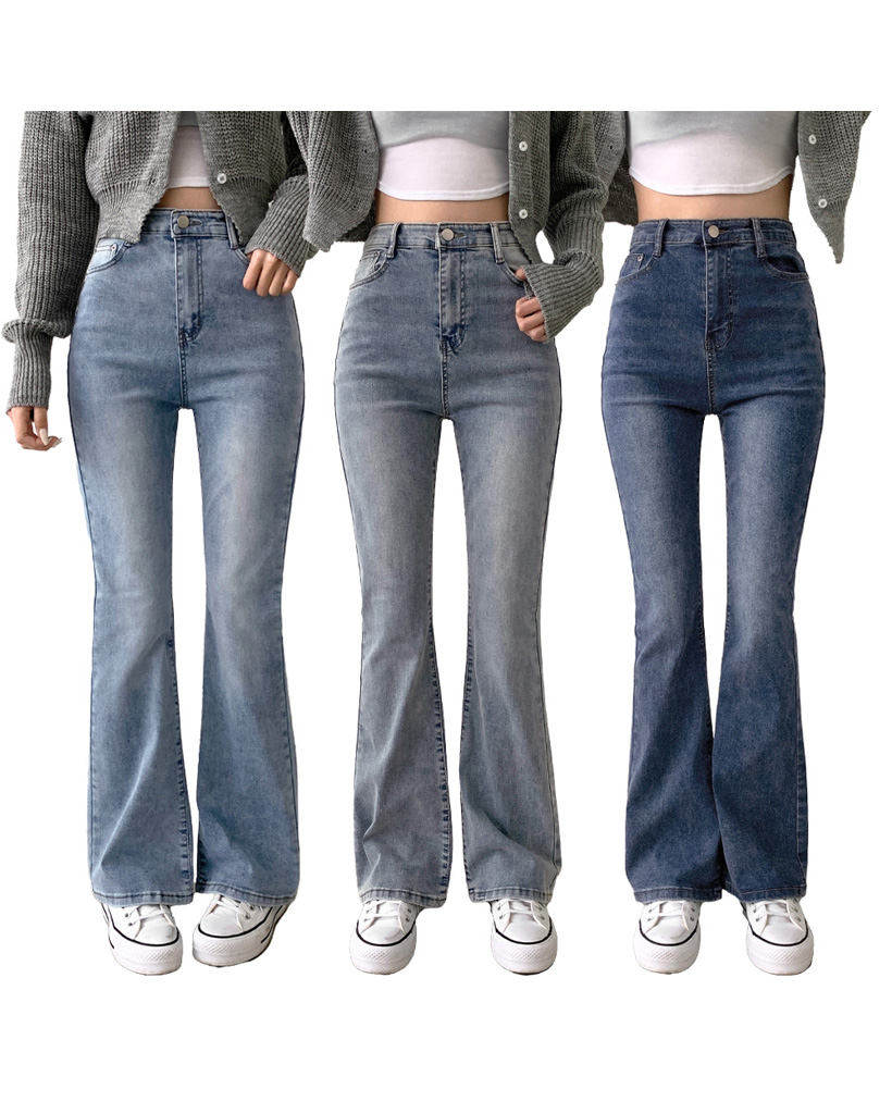 秋再入荷][選べる着丈] ゴムブーツカットデニムパンツ_秋服