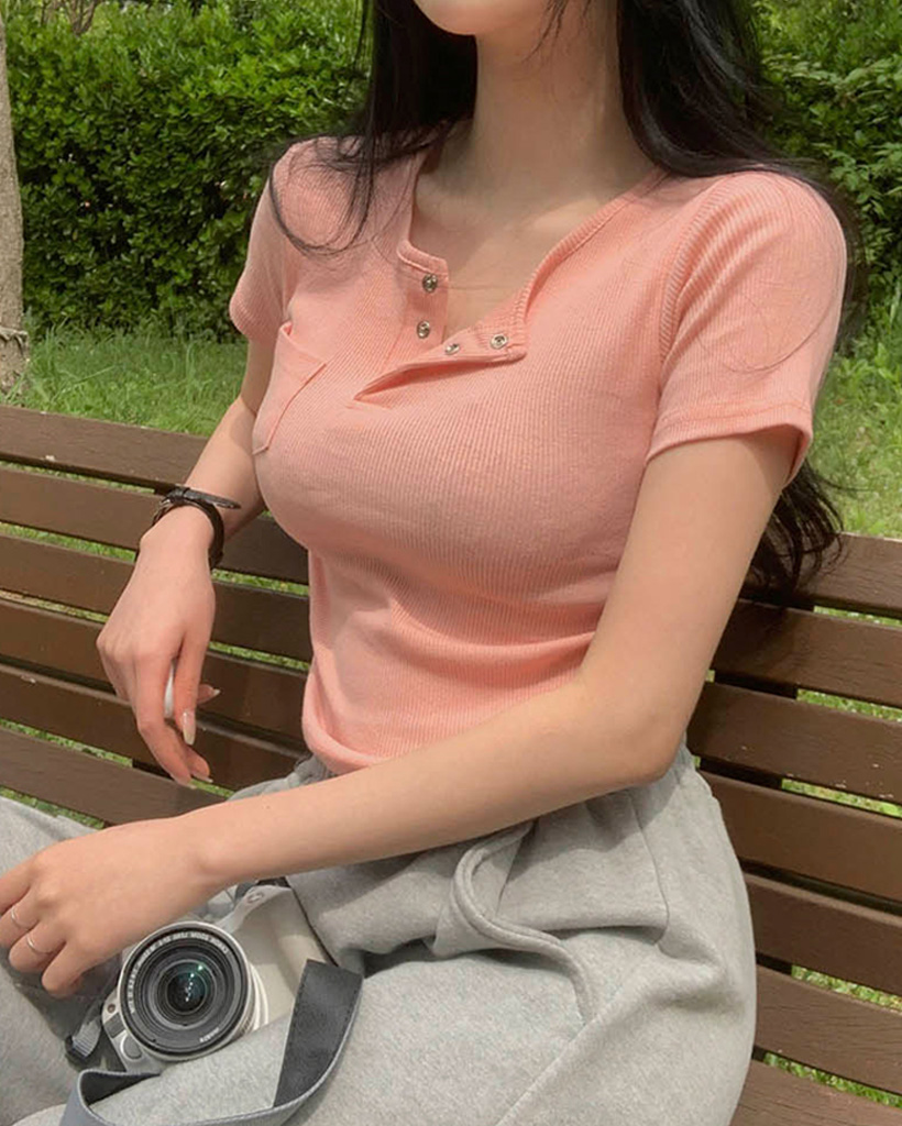 6color] リブボタンシャーリング半袖Tシャツ | ファッション通販