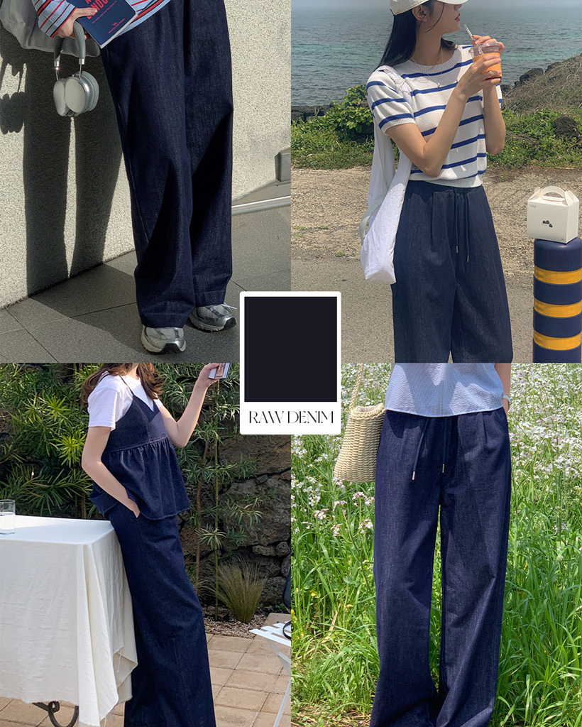 original/S-XL]ノンフェイドワイドゴムデニムパンツ