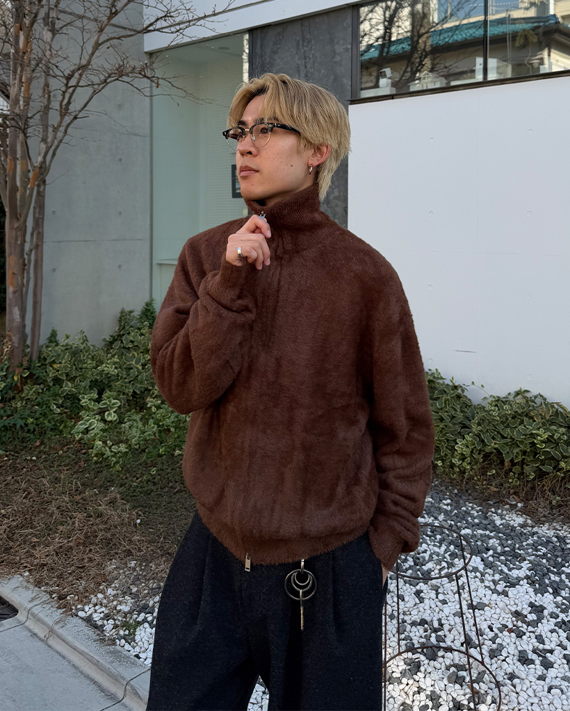 （ユニセックス）アンゴラファスナーカーディガン