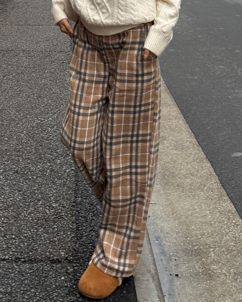 チェックパタンワイドウエストゴムパンツ