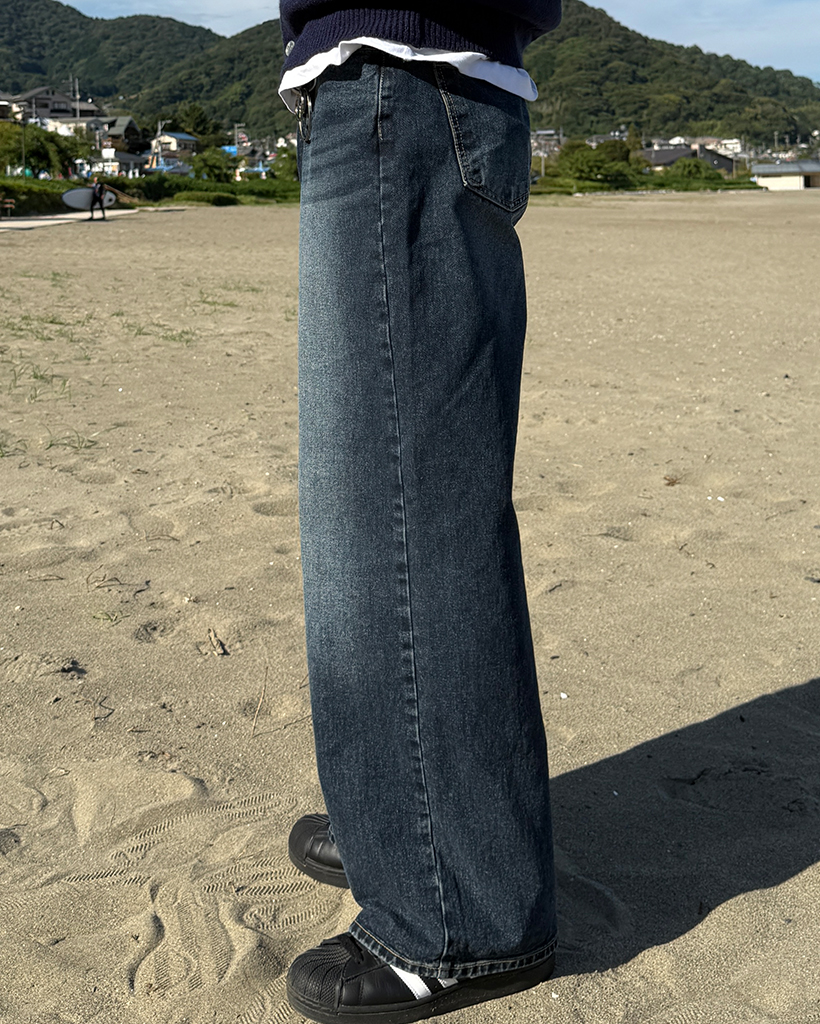 ヒゲウォッシュストレートワイドデニムパンツ | ファッション通販