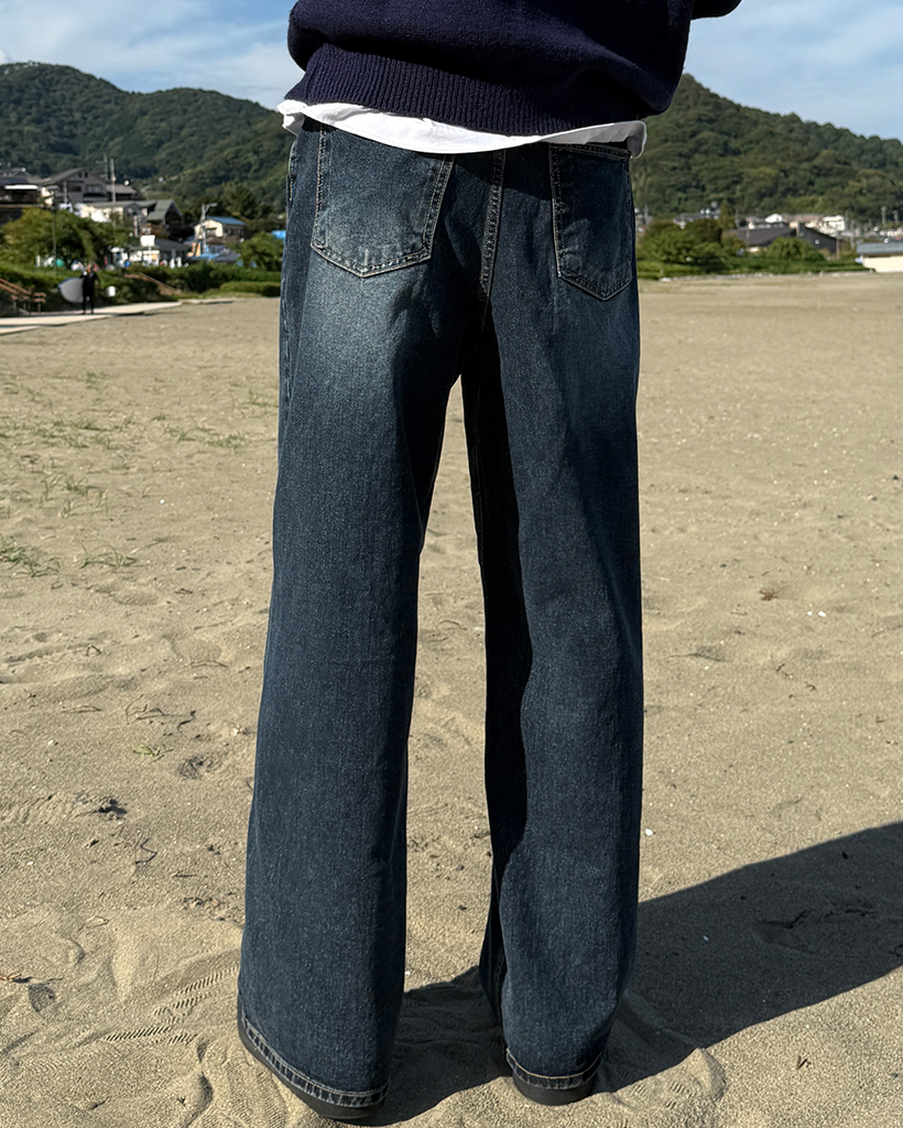 ヒゲウォッシュストレートワイドデニムパンツ | ファッション通販