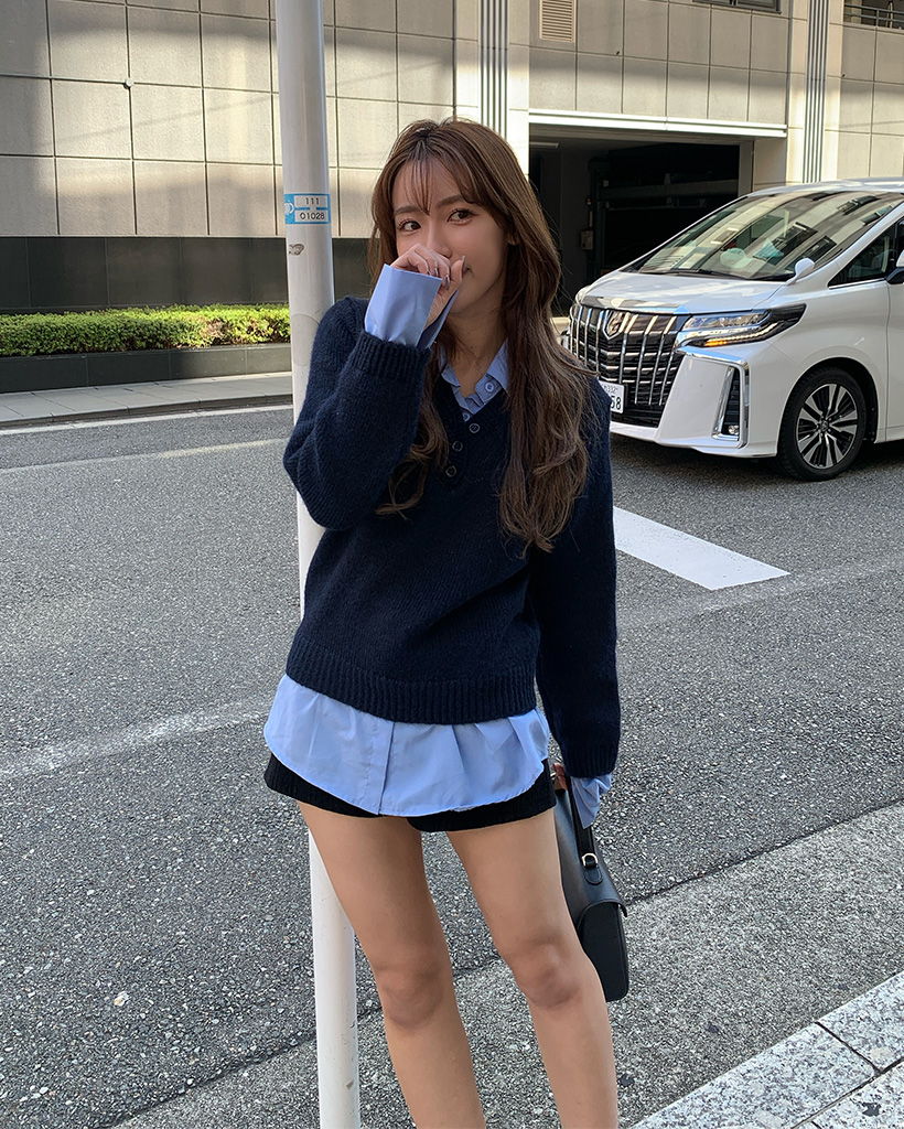 シンプルシャツレイヤードニット | ファッション通販サイト NUGU