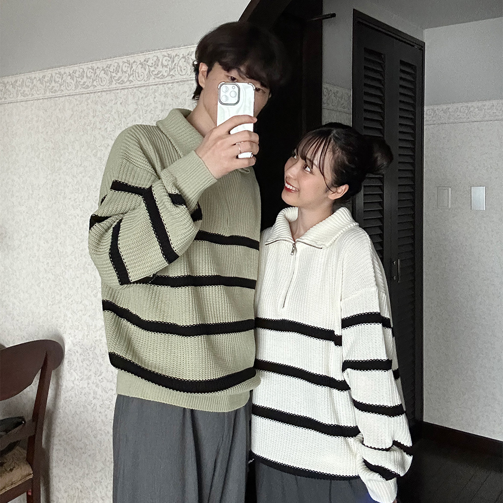 PEARLYGATESハーフジップ ニットセーター 黒ベージュストライプ PEARLYGATESハーフジップ ニットセーター 黒ベージュストライプ