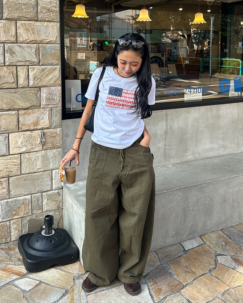 ギンガムレースアメリカンセミクロップドハーフTシャツ