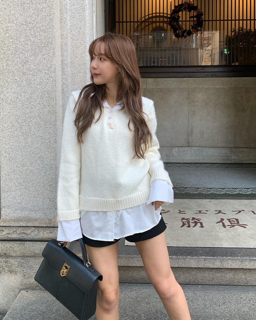 シンプルシャツレイヤードニット | ファッション通販サイト NUGU