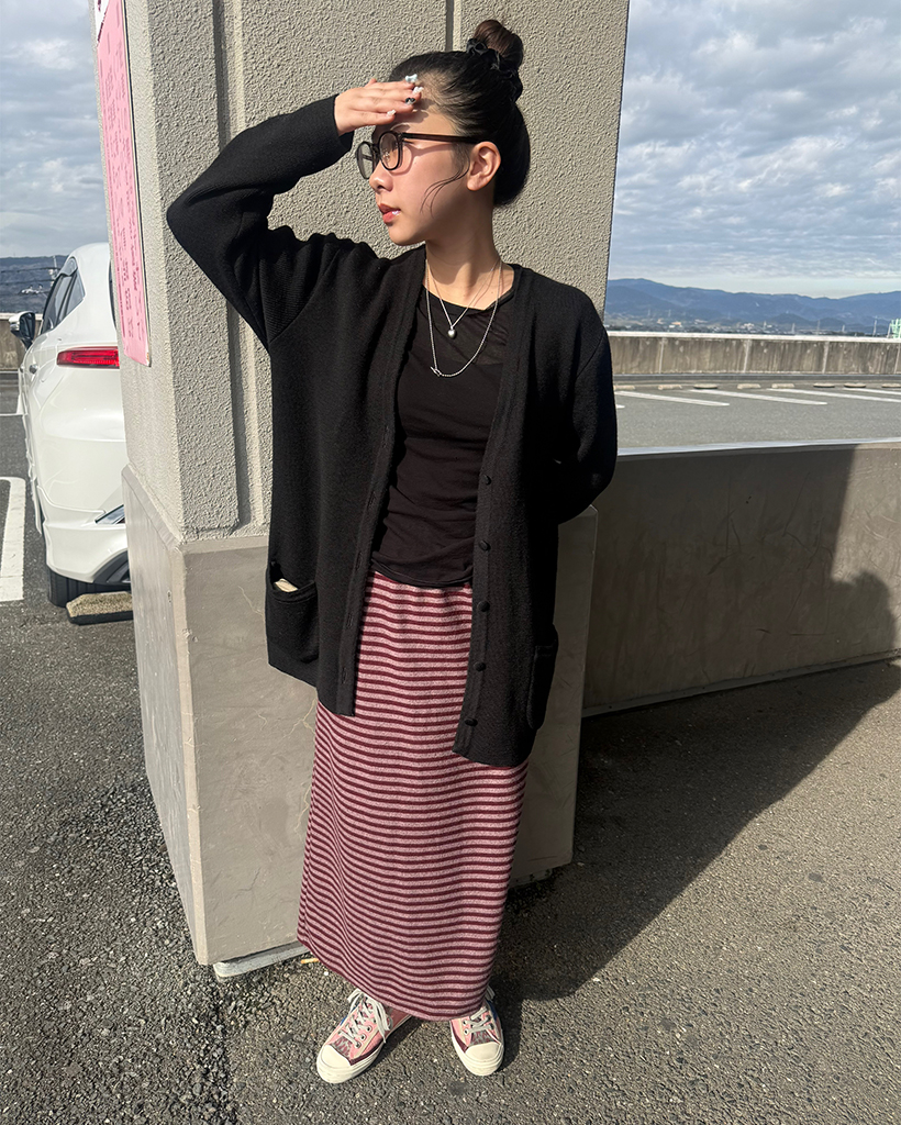 ボーダーバックスリットイージーロングフリーススカート