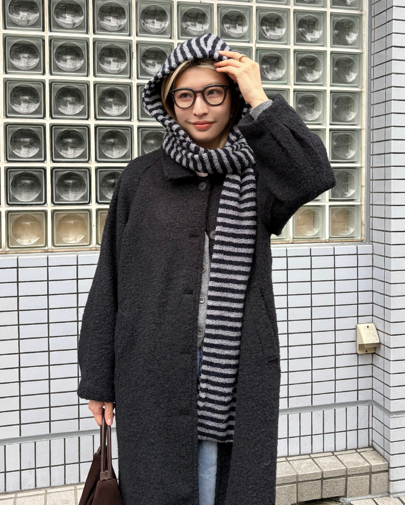 ボーダーパイルニットフードマフラー