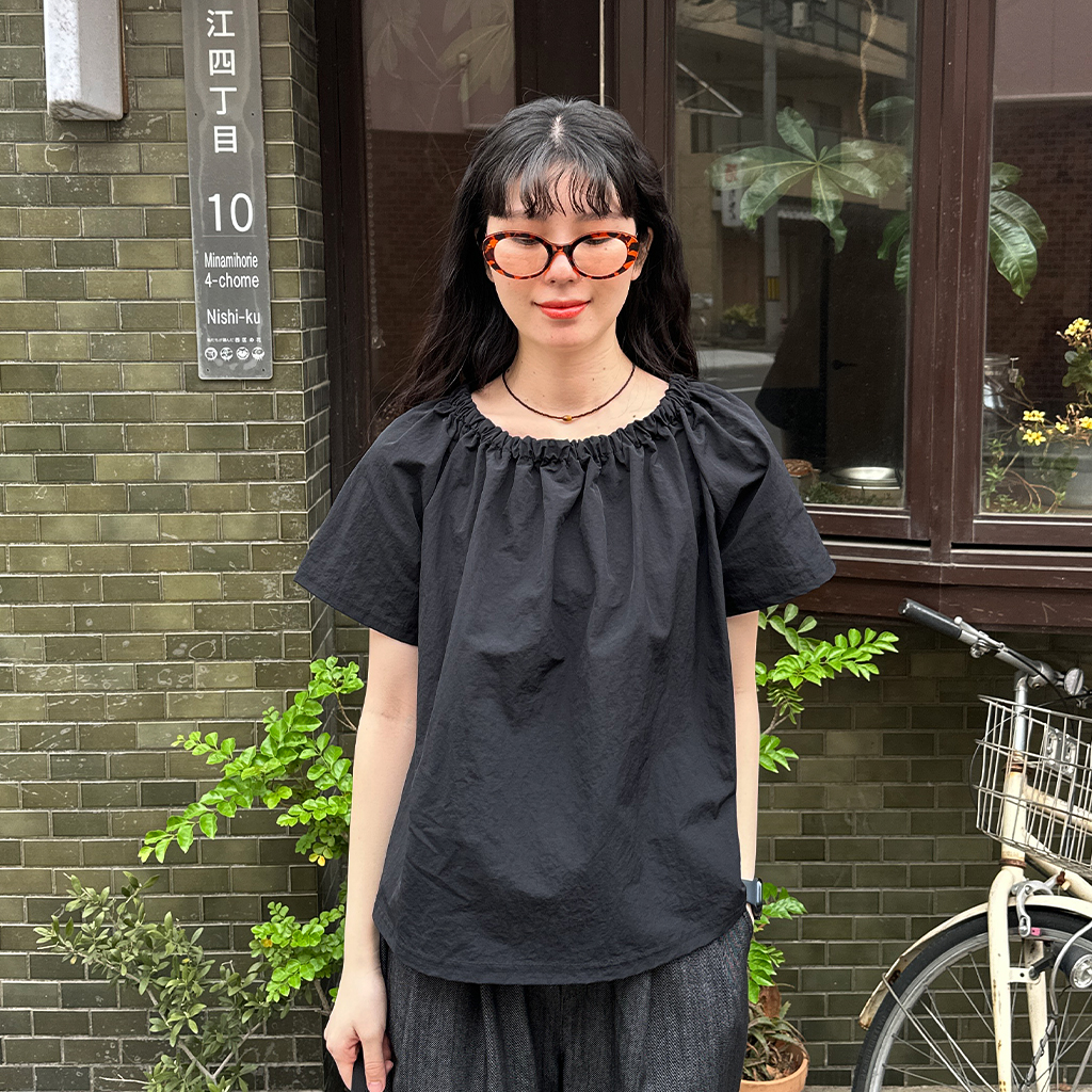 【手洗いOK・接触冷感】ブロックストライプ・襟ぐりタックテントラインブラウス 手洗いOK・接触冷感】ブロックストライプ・襟ぐりタックテント