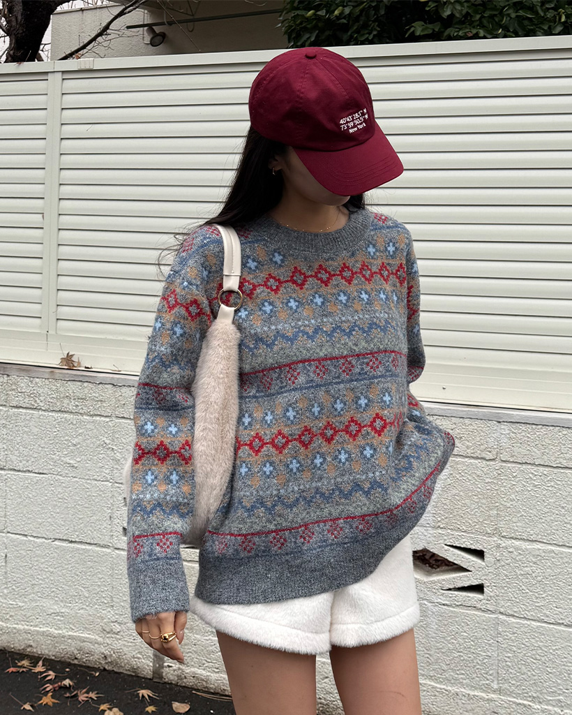 エスニックパターン長袖ニット