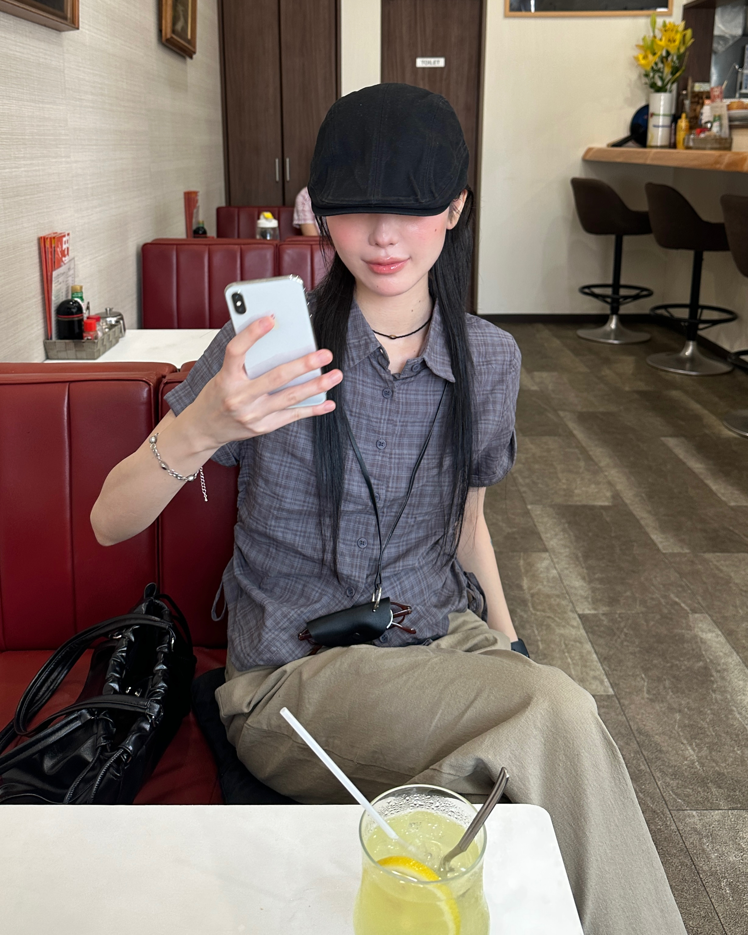 シャリングストリングチェック半袖シャツ