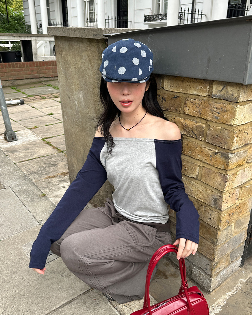 [sep19 X FANCYCLUB] ANGEL DOT HUNTING CAP (NAVY) F25QE997