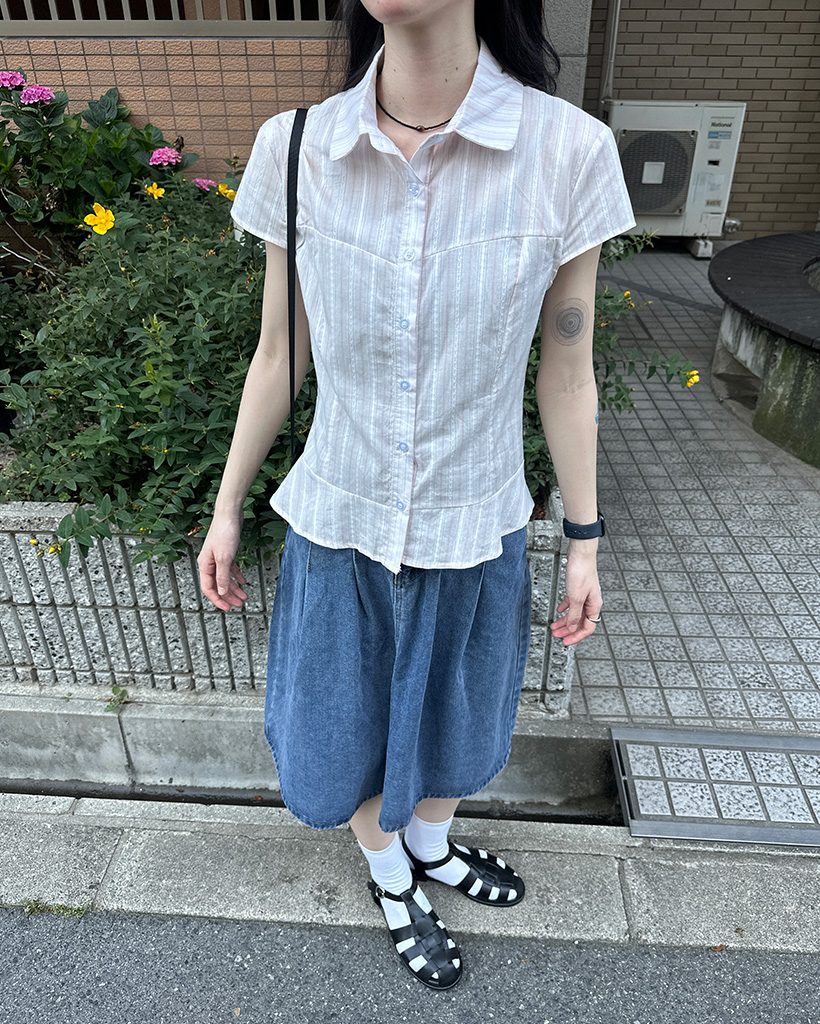yukiemon おリボンデニムミドルスカート yukiemon．おリボンデニムミドルスカート