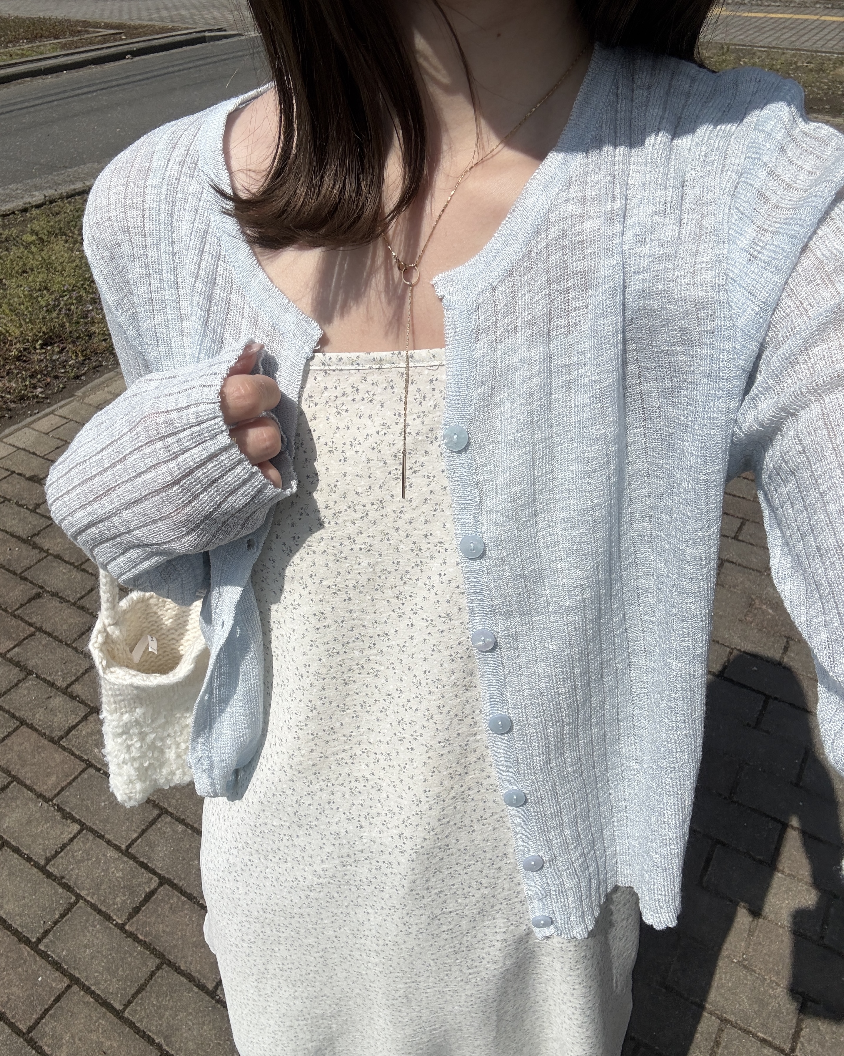 リブシースルーニットカーディガン