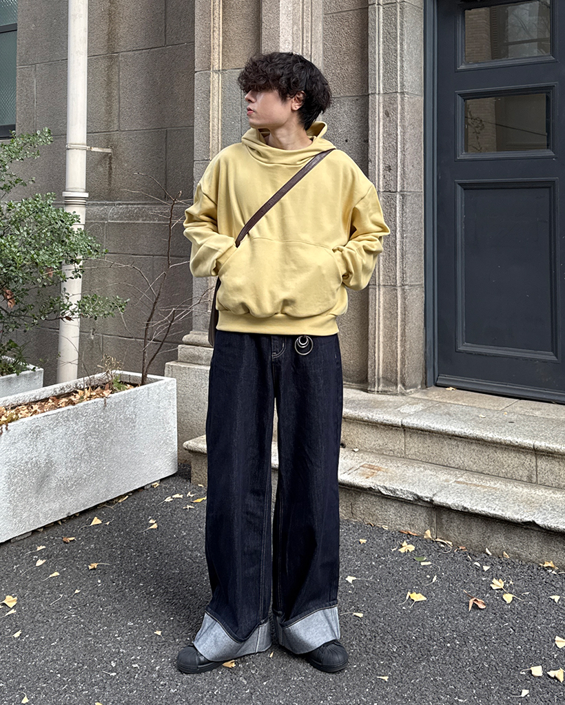 （ユニセックス）スタンドネックラウンドヘムスウェットパーカー